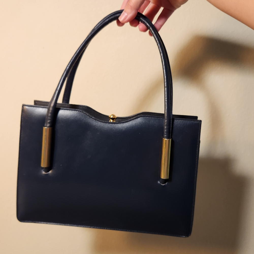 Vintage Navy Blue Genuine Leather shoulder bag